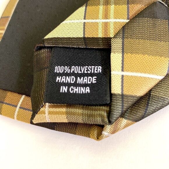 Platinum Designs tan brown white plaid 100 % polyester length 29 inches - Picture 6 of 6